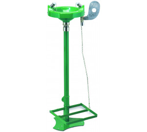 Floor mounted eye washer with foot pedal, polipropylene bowl